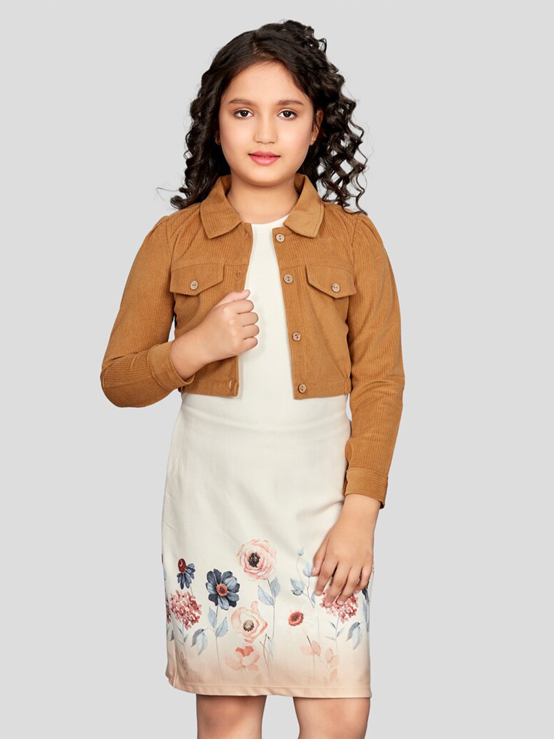 

Peppermint Girls Round Neck Sheath Dress With Jacket, Beige