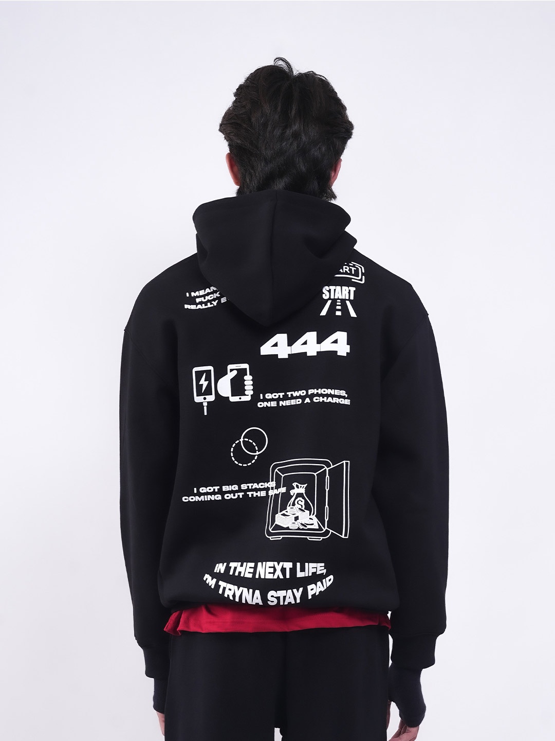 

Main Character India Unisex Typography Printed Hooded Cotton Pullover, Black