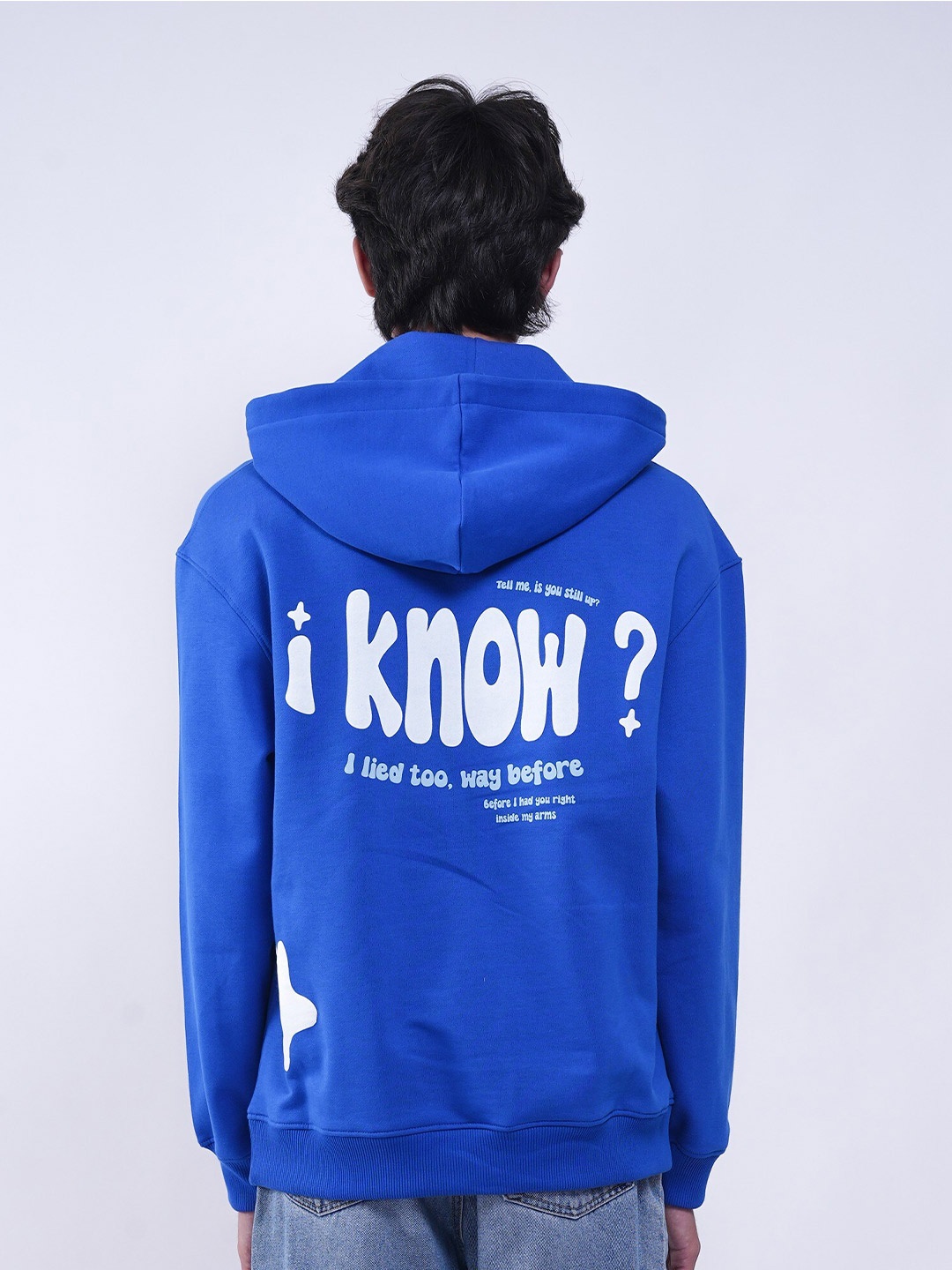 

Main Character India Unisex Typography Printed Hooded Cotton Pullover, Blue