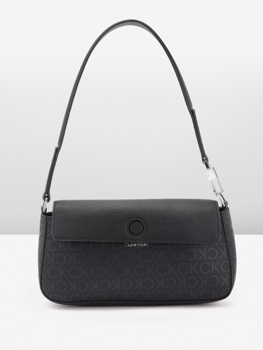 

Calvin Klein Brand Logo Printed Satchel, Black