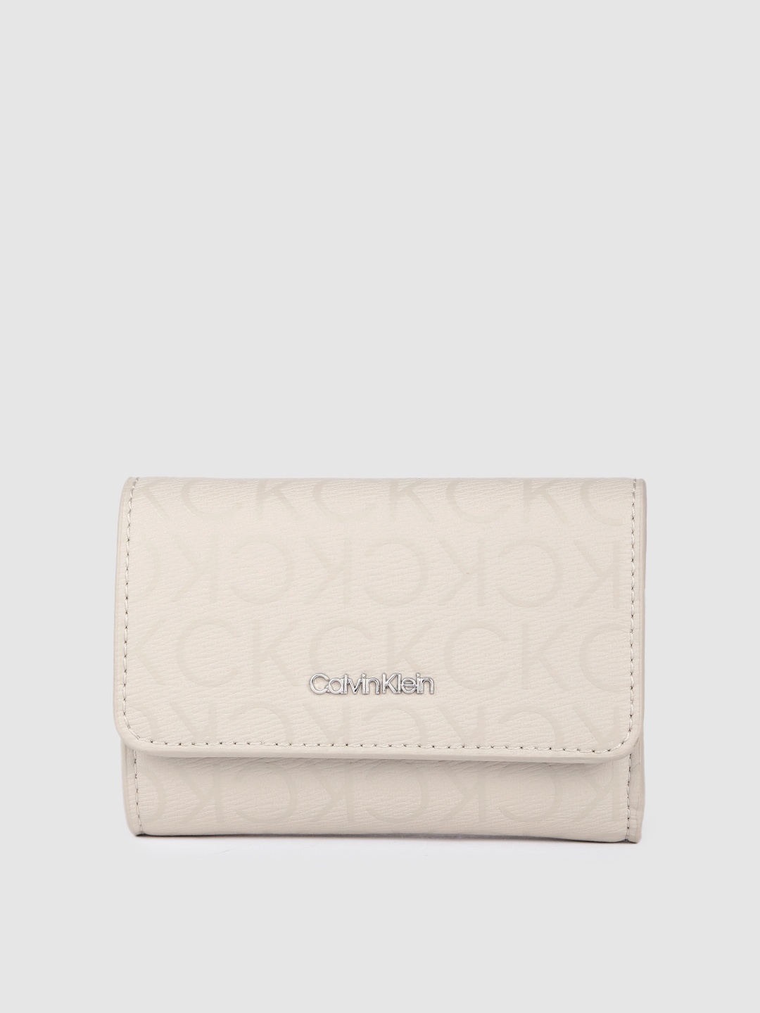 

Calvin Klein Women Brand Logo Printed Three Fold Wallet, Off white