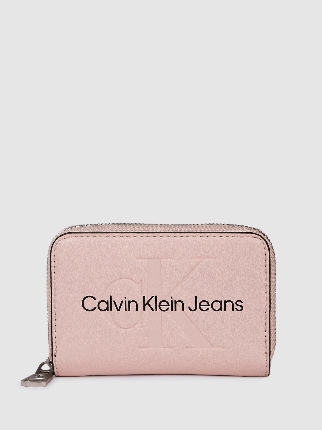 

Calvin Klein Women Brand Logo Print & Debossed PU Zip Around Wallet, Pink