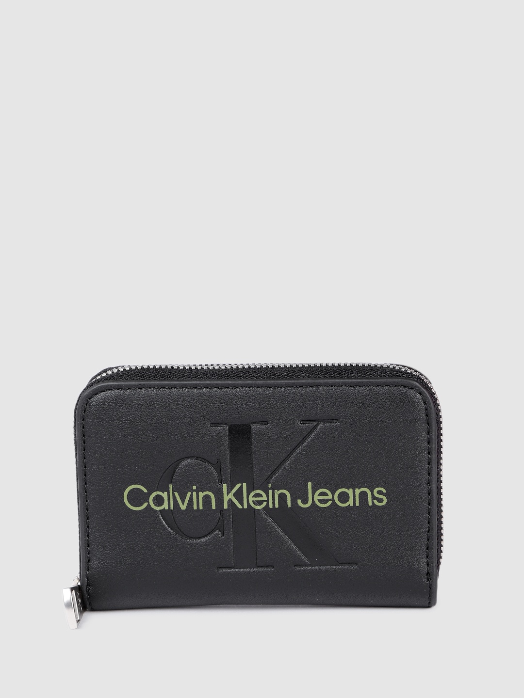 

Calvin Klein Women Brand Logo Print & Debossed PU Zip Around Wallet, Black