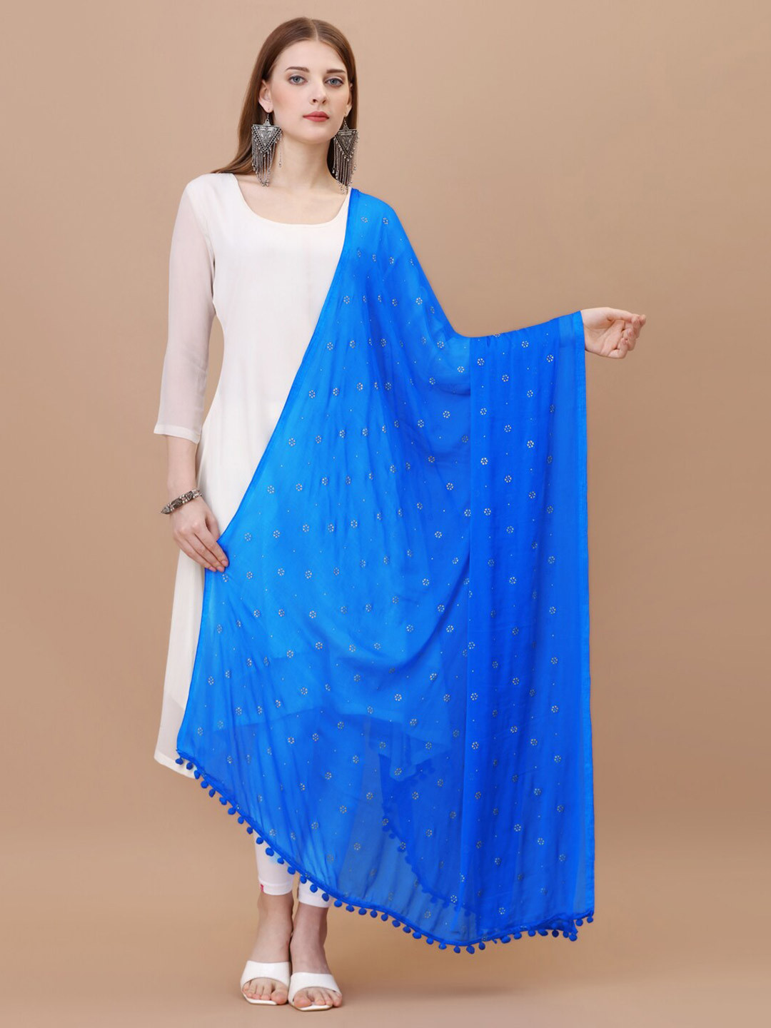 

CANIZZARO Floral Printed Chiffon Dupatta, Blue