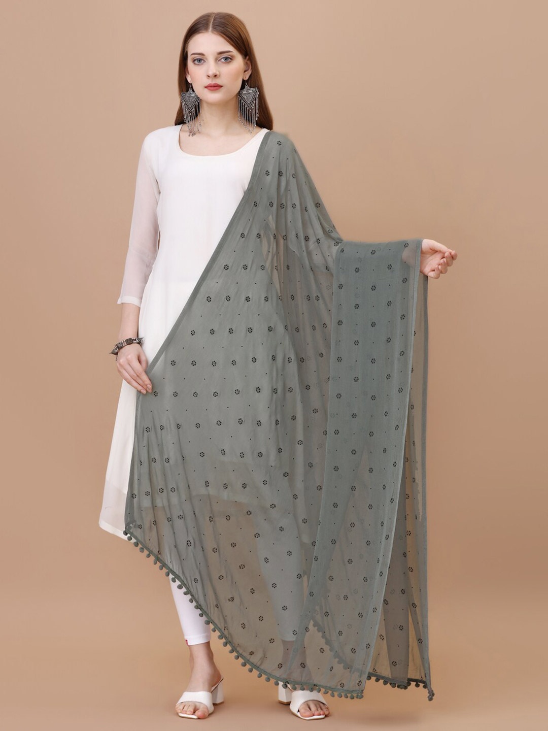 

CANIZZARO Floral Printed Dupatta, Grey
