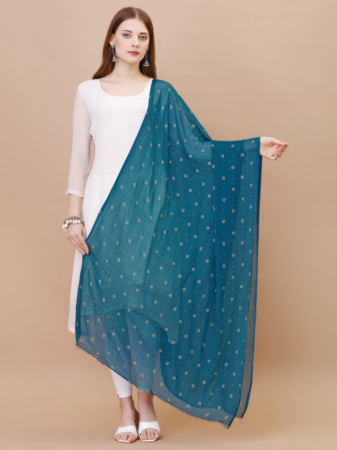 

CANIZZARO Floral Printed Dupatta, Teal