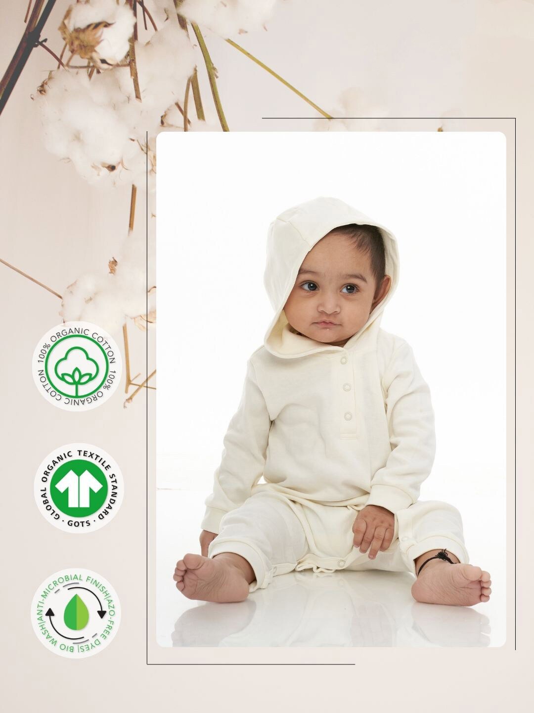 

BAESD Infants Hooded Pure Cotton Rompers, White