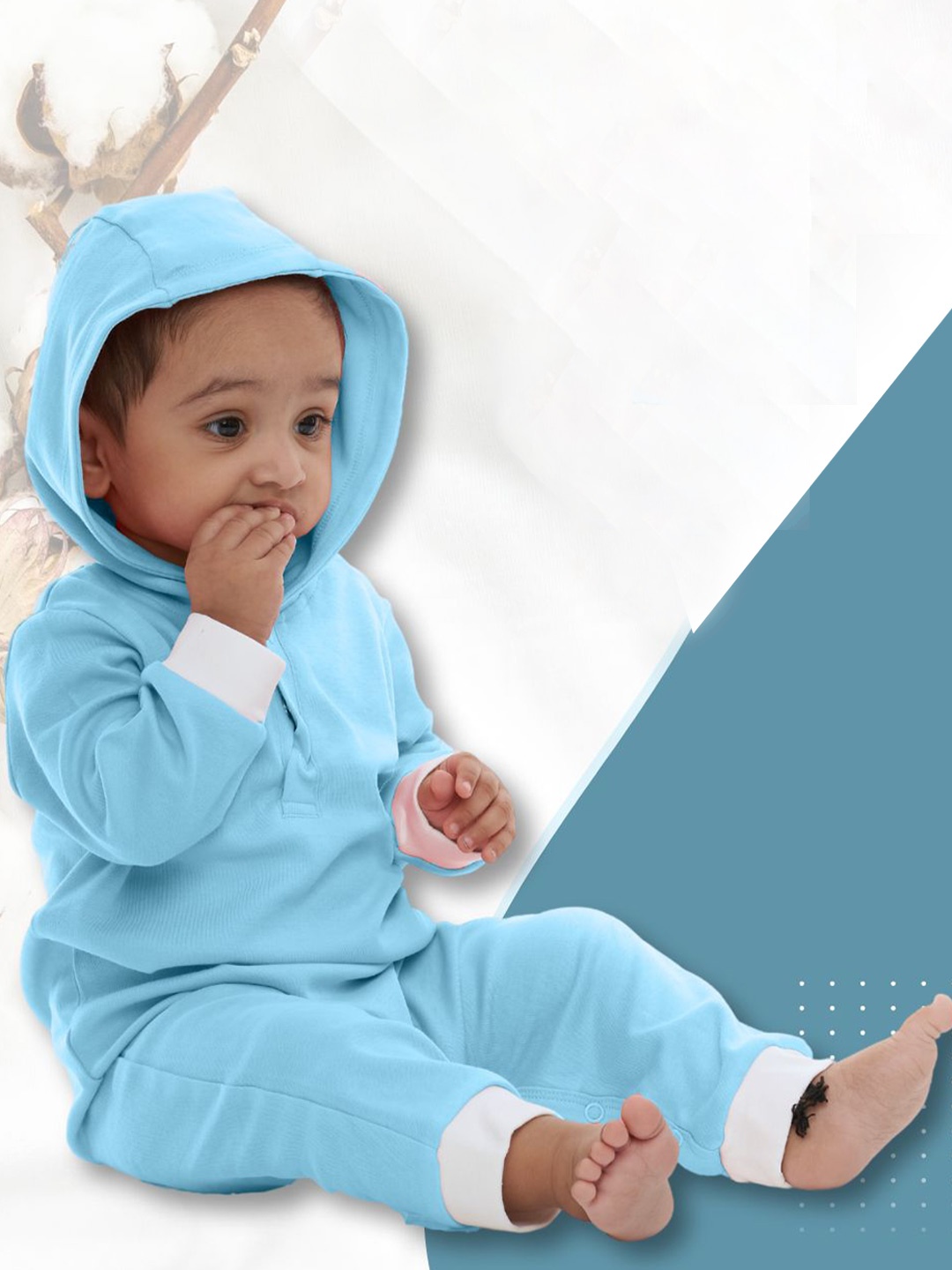 

BAESD Infants Hooded Pure Cotton Rompers, Blue