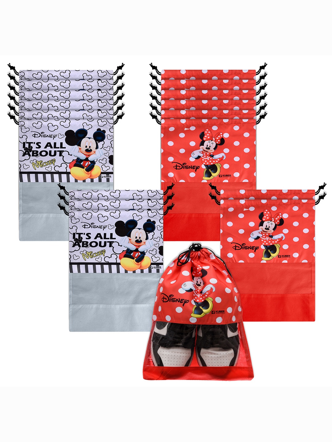 

Kuber Industries Red & White Printed 18 Pieces Water Proof Shoe Organizer