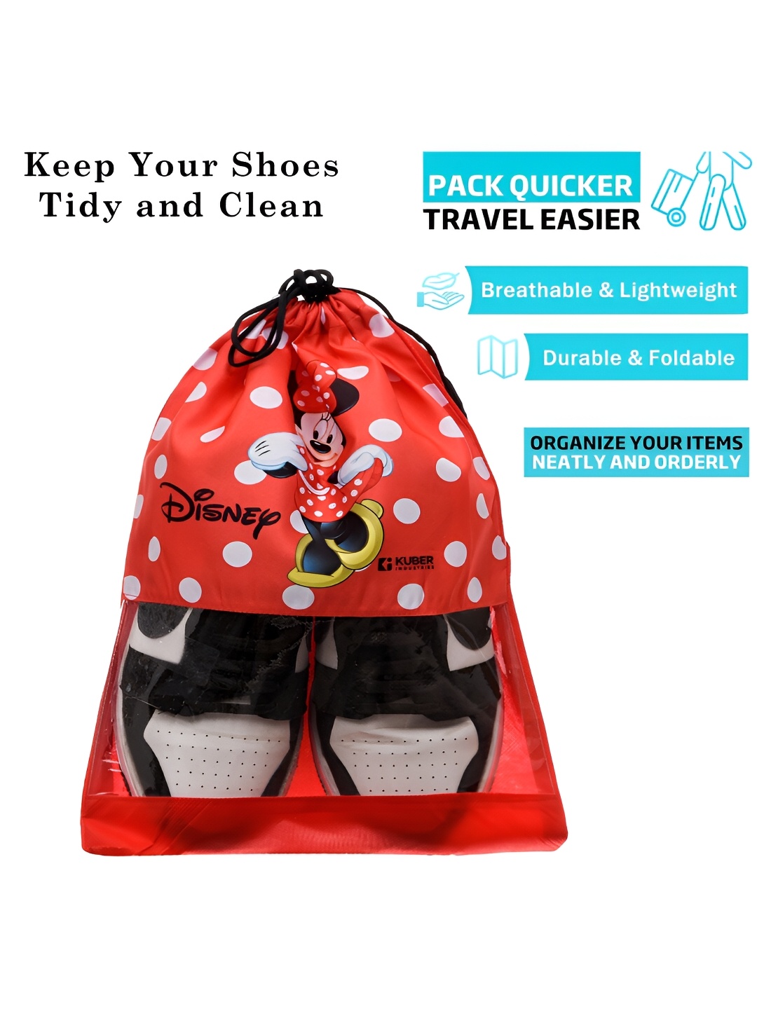 

Kuber Industries Pack of 18 Minnie Mouse Printed Shoe Organizers With Clear Window, Red