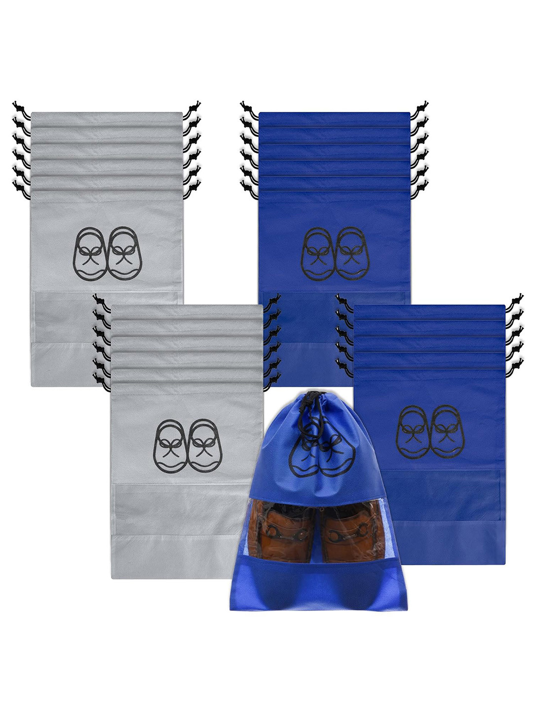 

Kuber Industries Pack of 24 Shoe Organizers With Clear Window, Blue