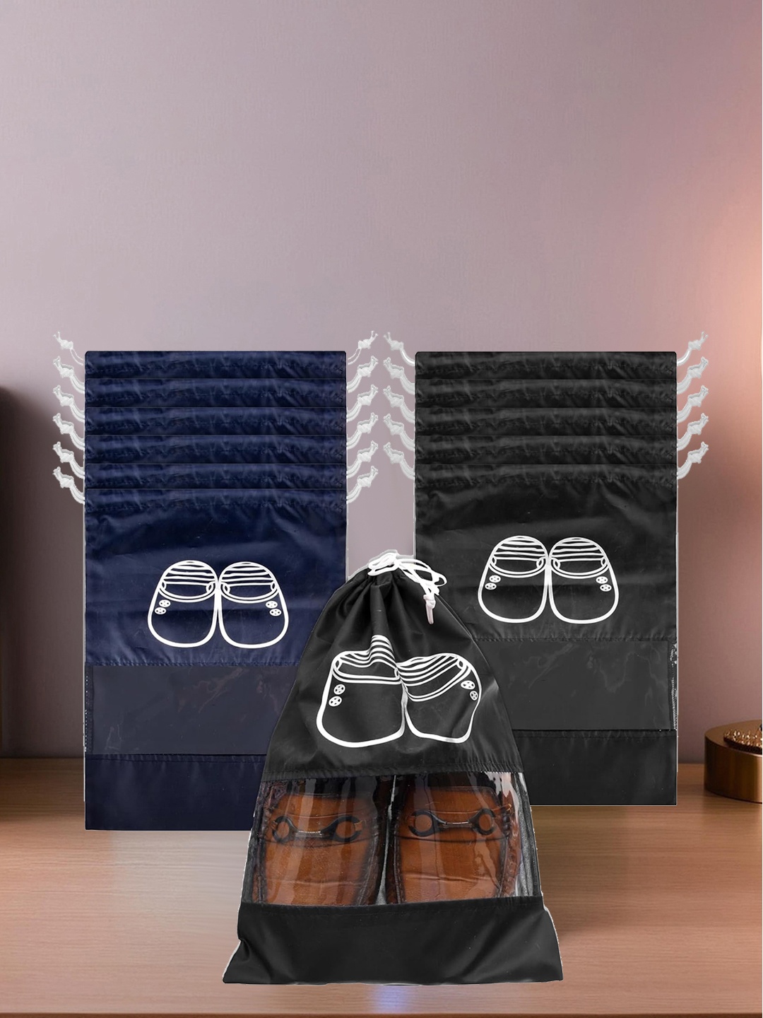 

Kuber Industries Pack of 12 Shoe Cover & Organizers, Black