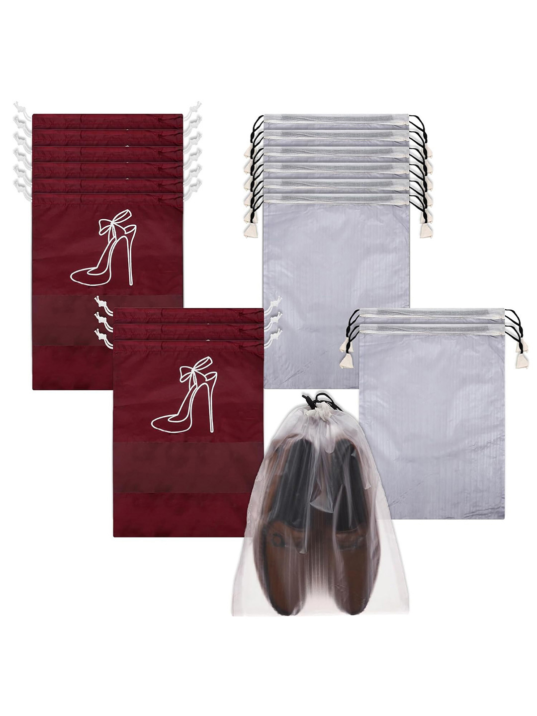 

Kuber Industries Set Of 18 Graphic Printed Waterproof Shoe Bags With Clear Window, Transparent