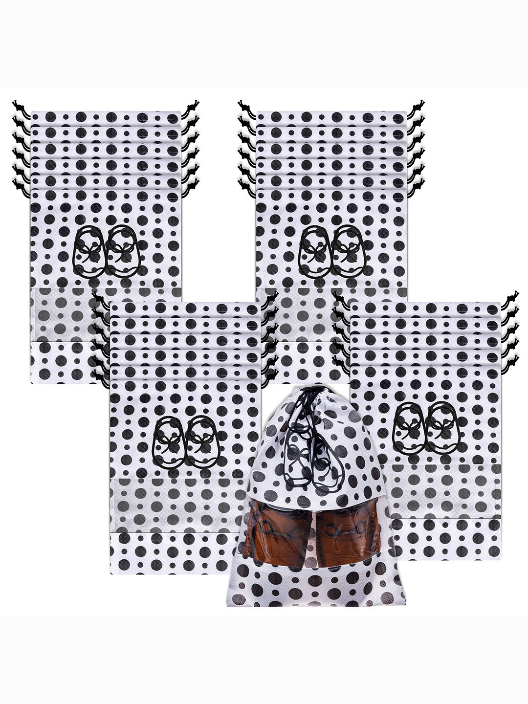 

Kuber Industries White 24 Pieces Printed Shoe Organizer with Clear window