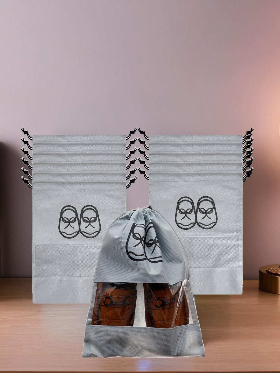 

Kuber Industries Pack of 12 Shoe Organizers With Clear Window, Grey