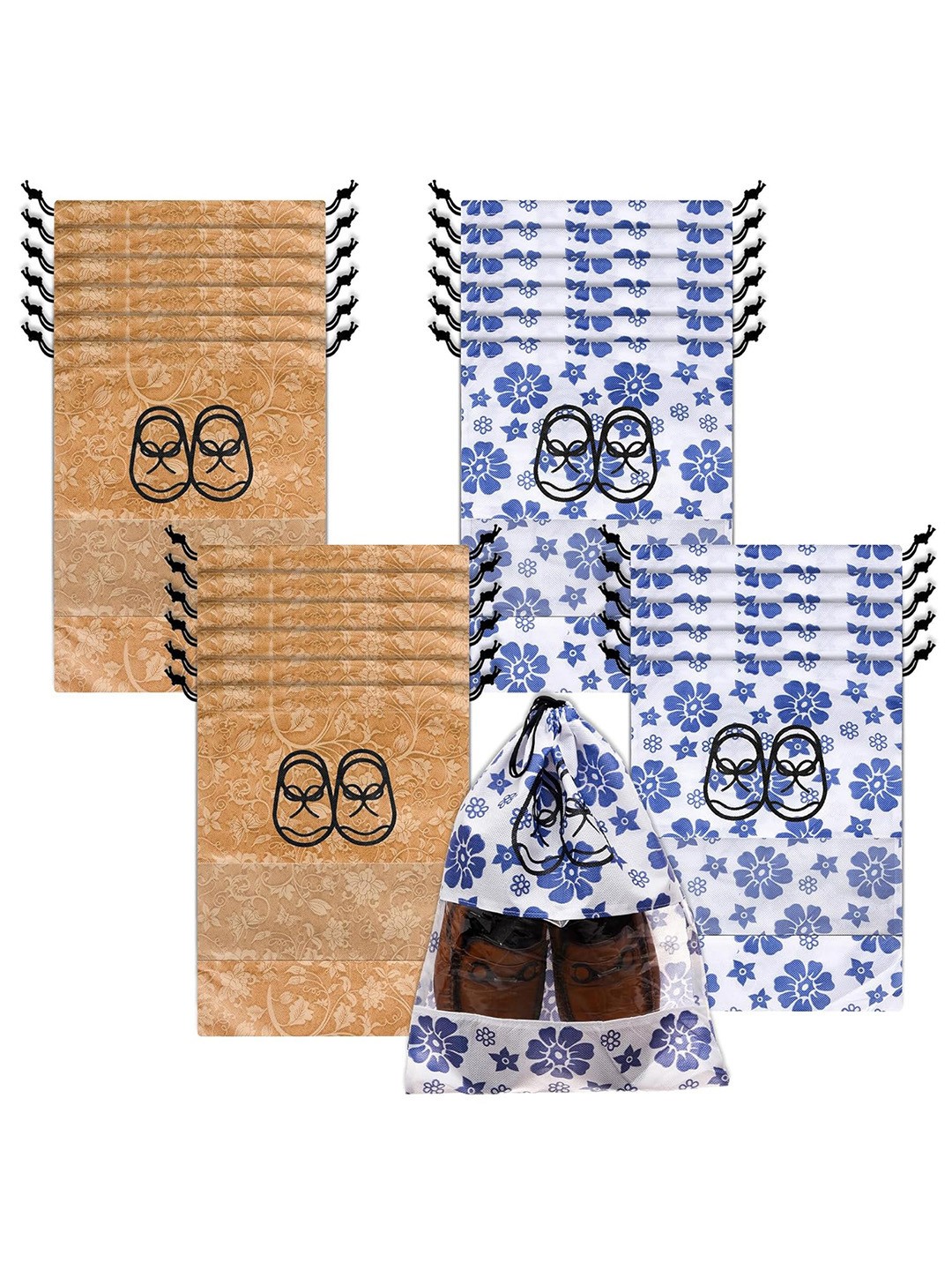 

Kuber Industries Pack of 24 Floral Printed Waterproof Shoe Bag, White
