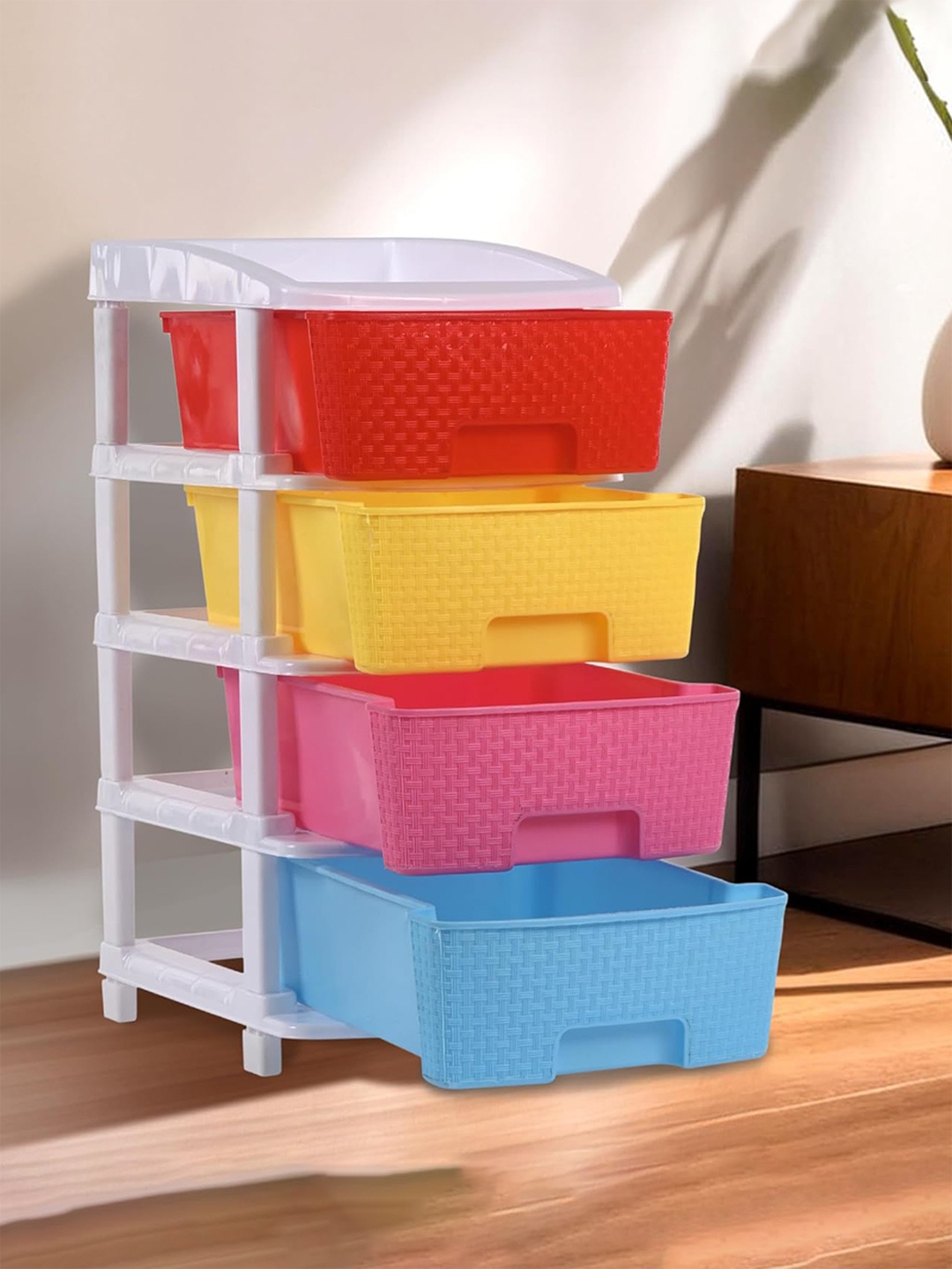 

Kuber Industries White 4 Tier Regular Organisers, Pink