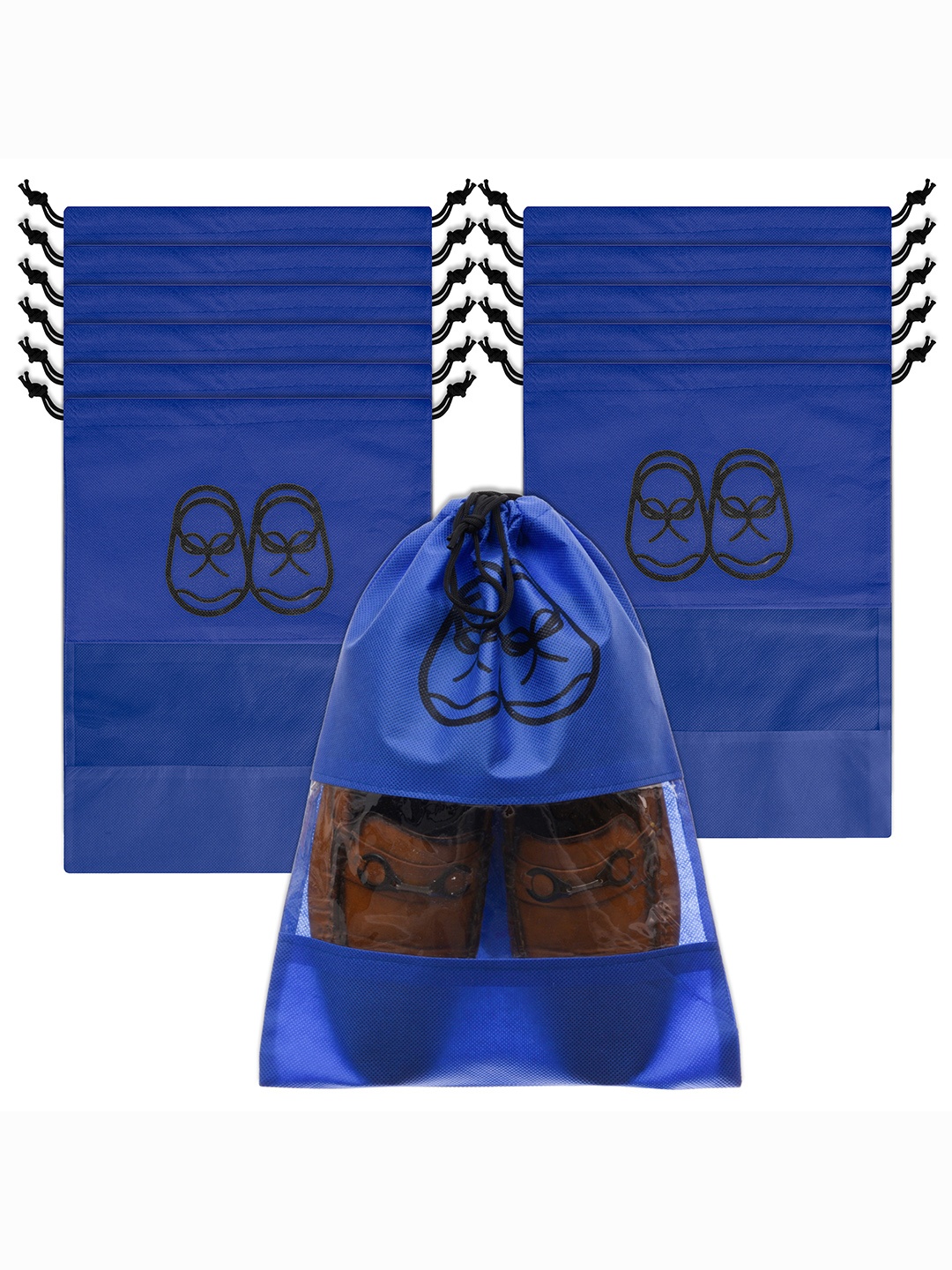 

Kuber Industries Blue 12 Pieces Printed Shoe Organizer with Clear window