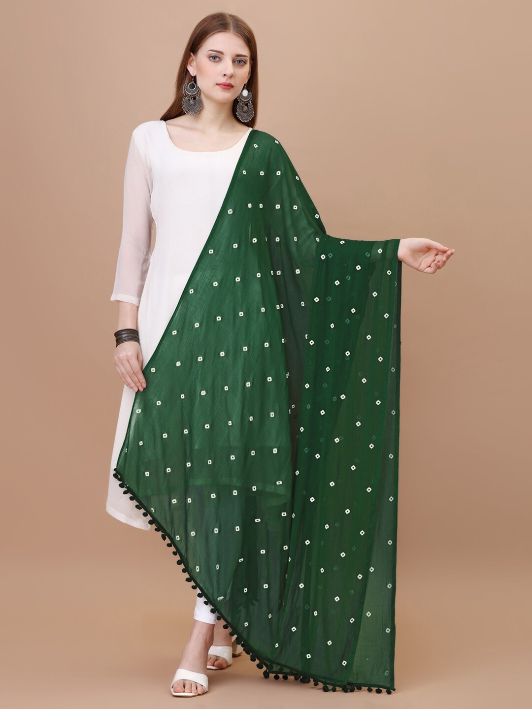 

CANIZZARO Floral Printed Dupatta, Green