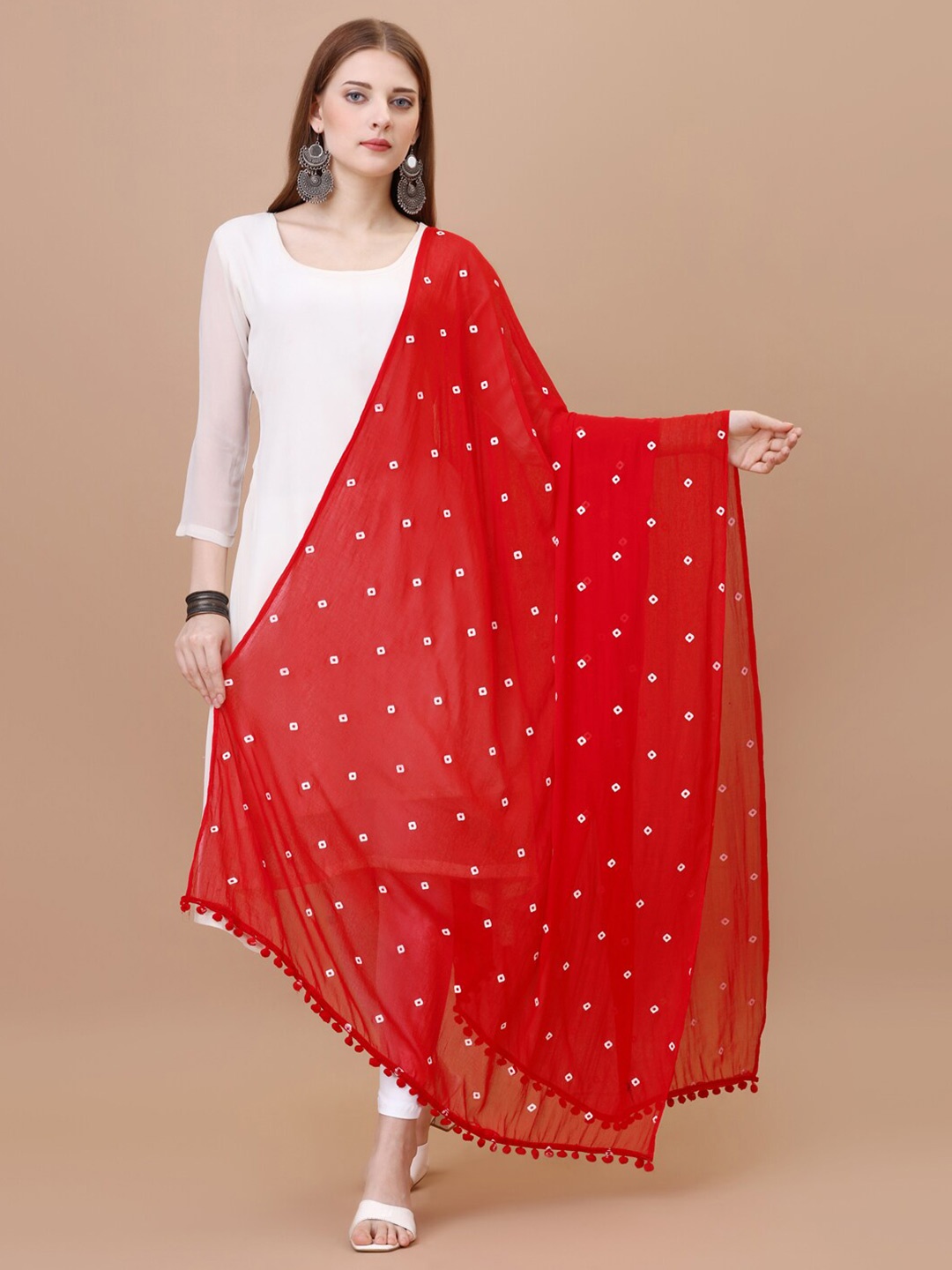 

CANIZZARO Floral Printed Dupatta, Red