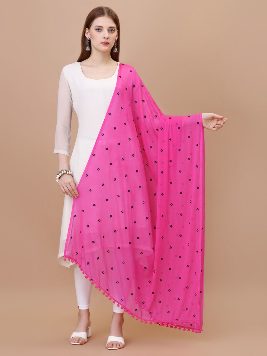 

CANIZZARO Floral Printed Dupatta, Pink