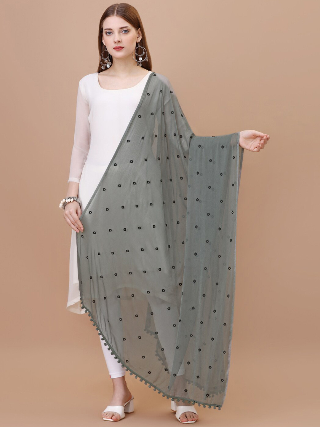 

CANIZZARO Bandhani Printed Dupatta, Grey