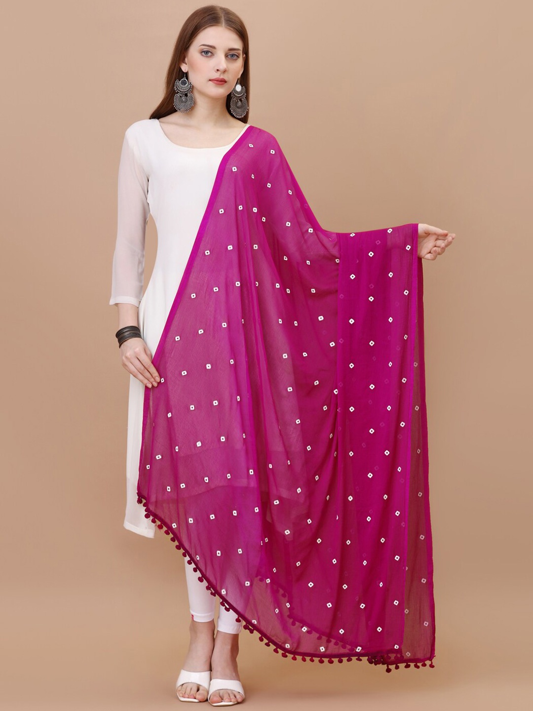 

CANIZZARO Bandhani Printed Dupatta, Pink