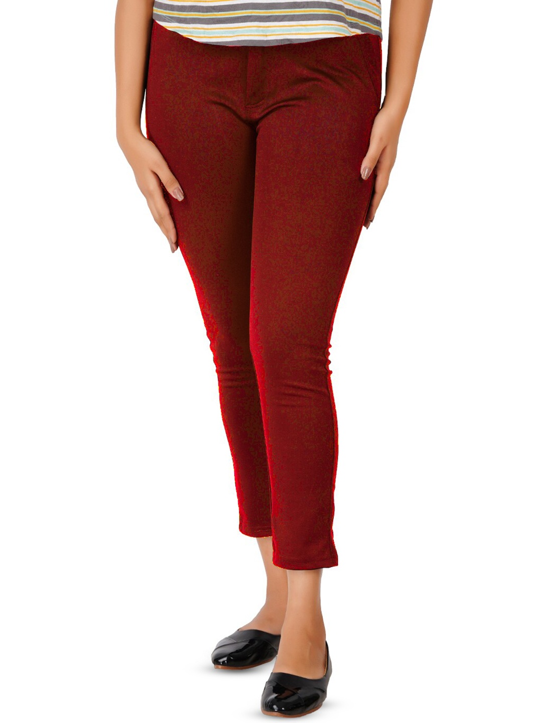 

BAESD Women Smart Skinny Fit Mid-Rise Cropped Trouser, Maroon