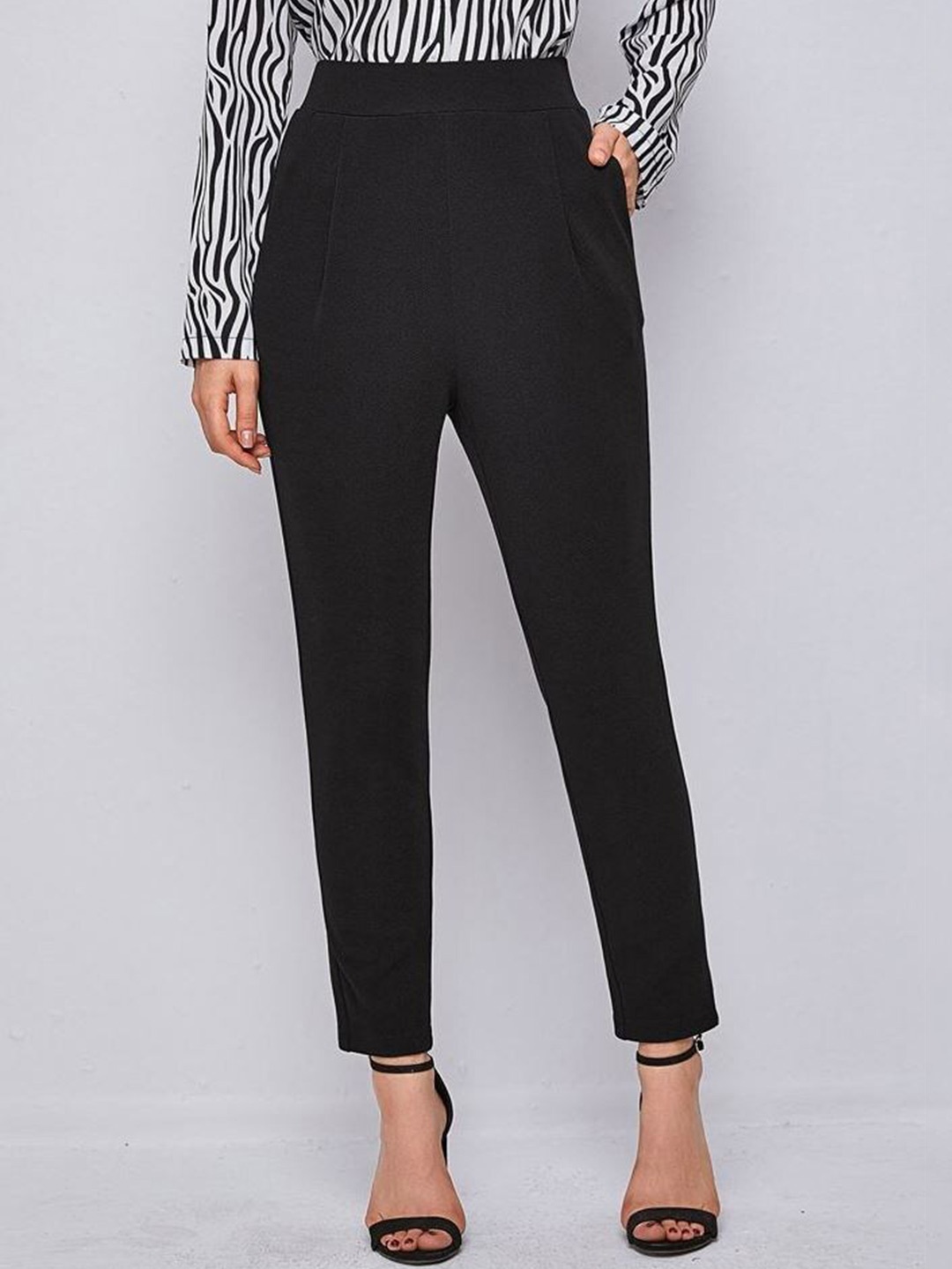 

Visit Wear Women Pleated Regular Trousers, Black