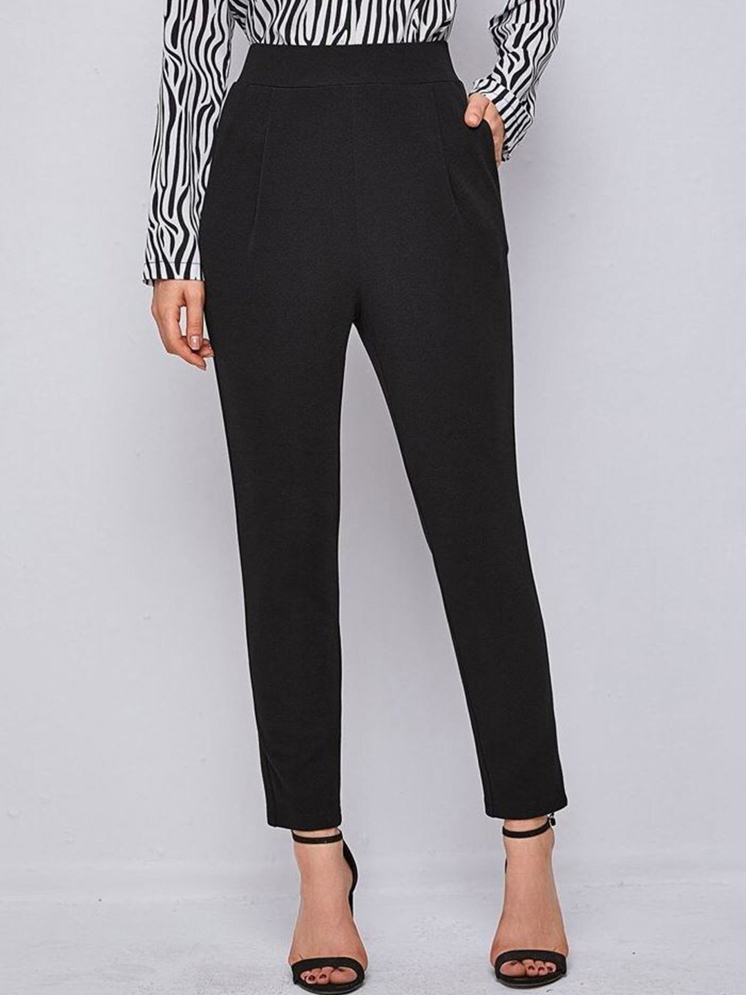 

Visit Wear Women Pleated Trousers, Black
