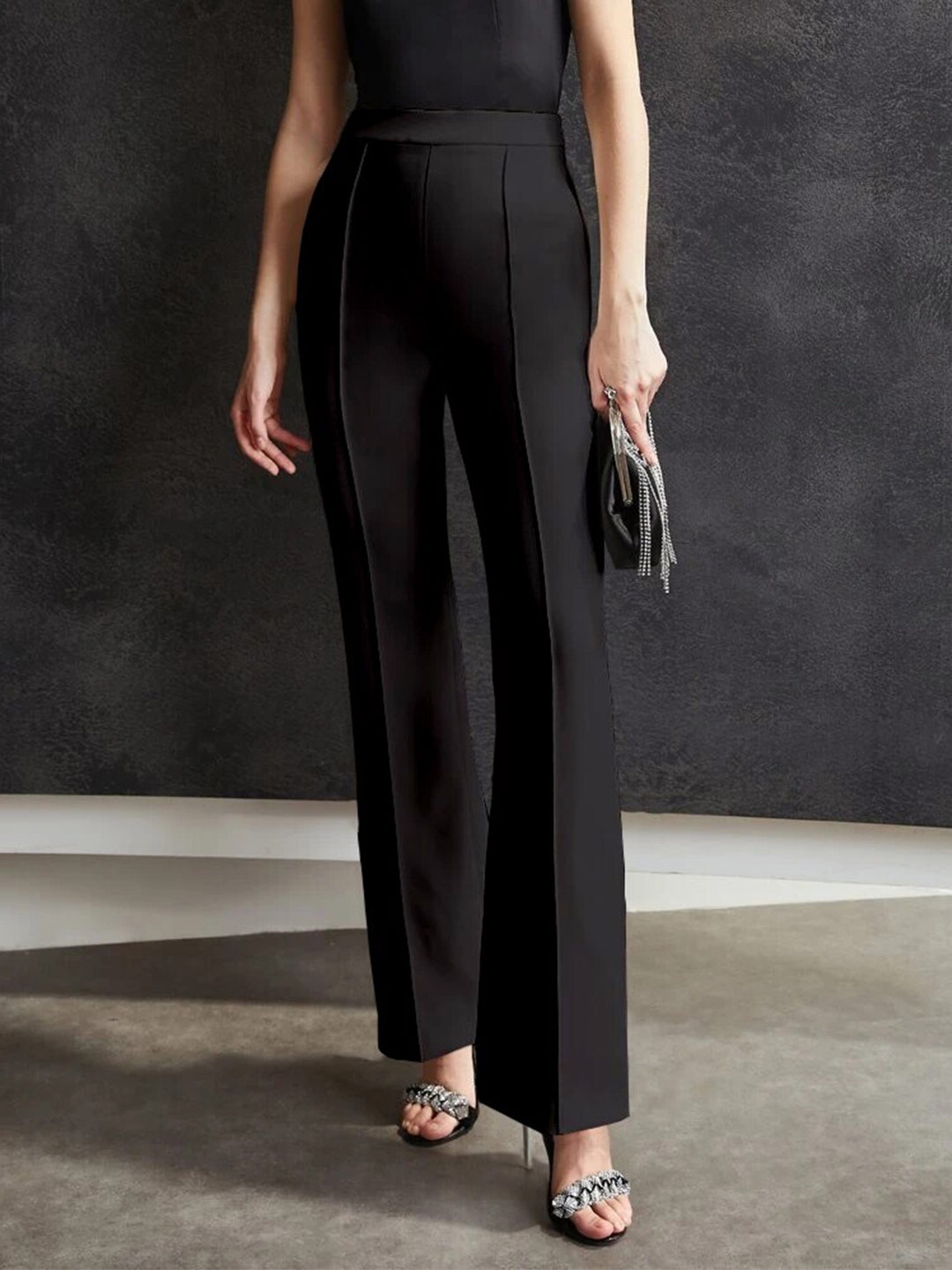 

Visit Wear Women High-Rise Bootcut Trousers, Black