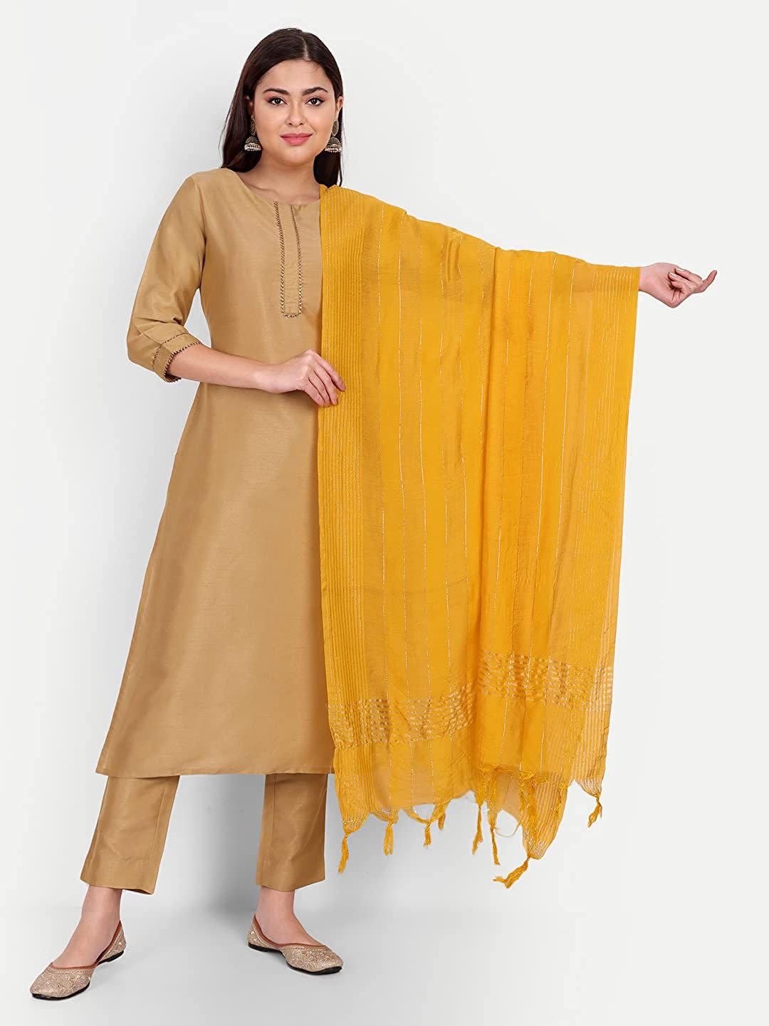

CANIZZARO Striped Tasselled Dupatta, Yellow