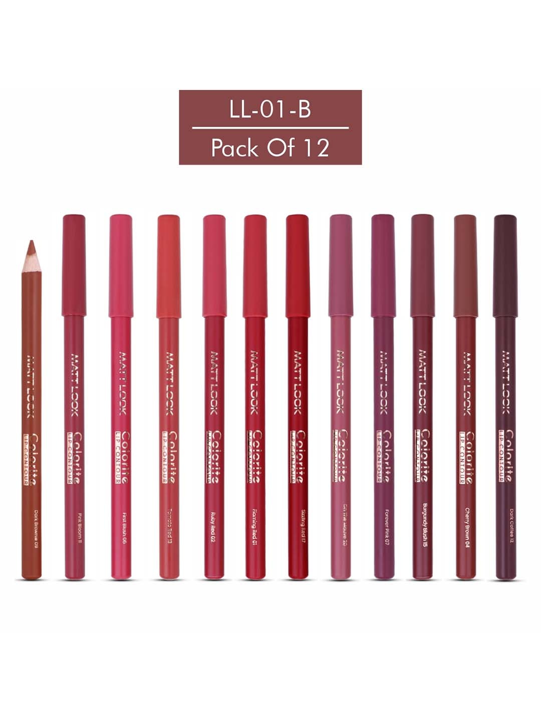 MATTLOOK Set of 12 Colorite Lip contour Lip Liner Pencil - Group B, Multi