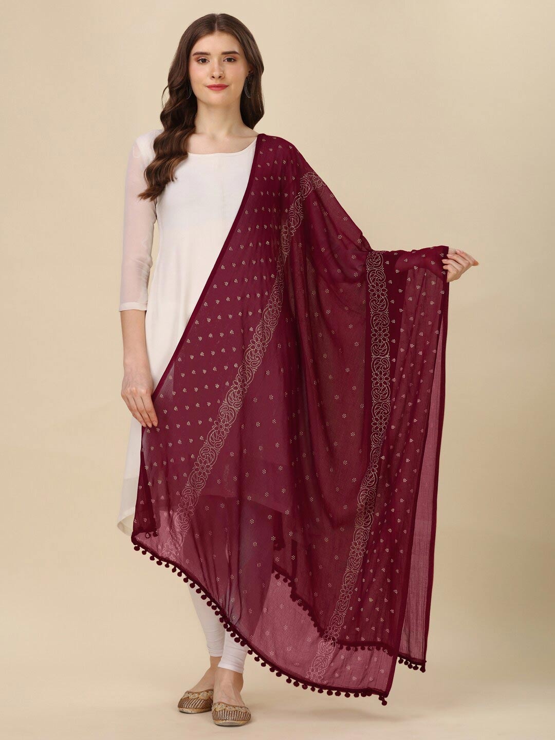 

CANIZZARO Ethnic Motifs Printed Block Print Dupatta, Maroon