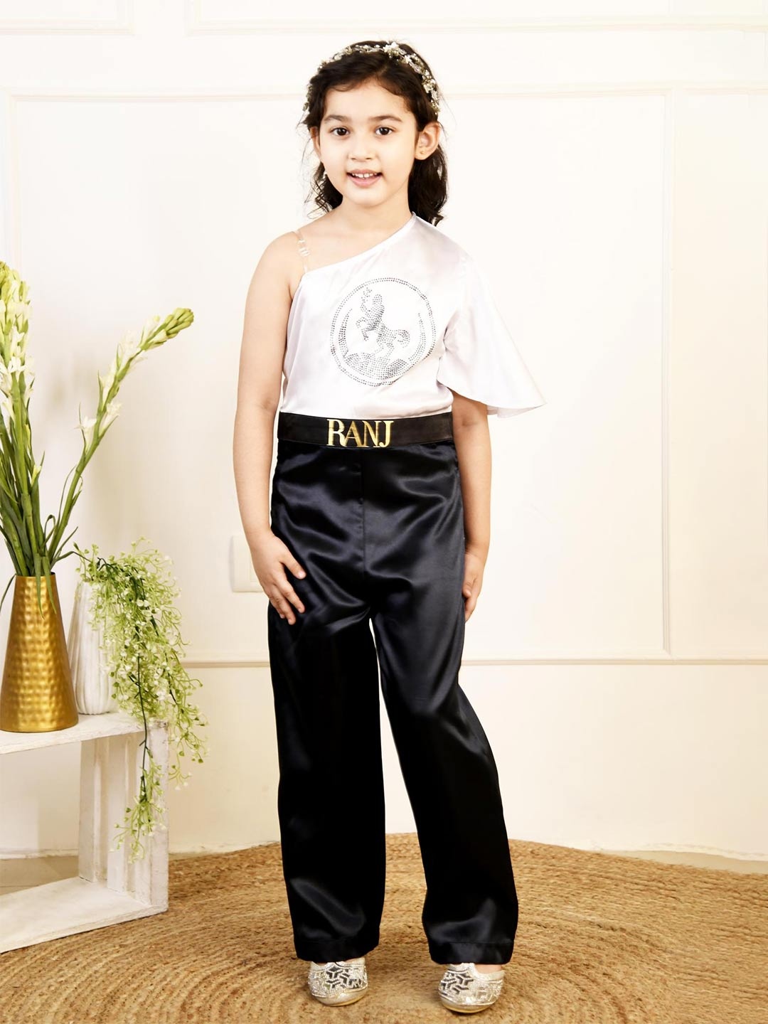 

BAESD Girls Graphic Printed One Shoulder Satin Basic Jumpsuit, Black