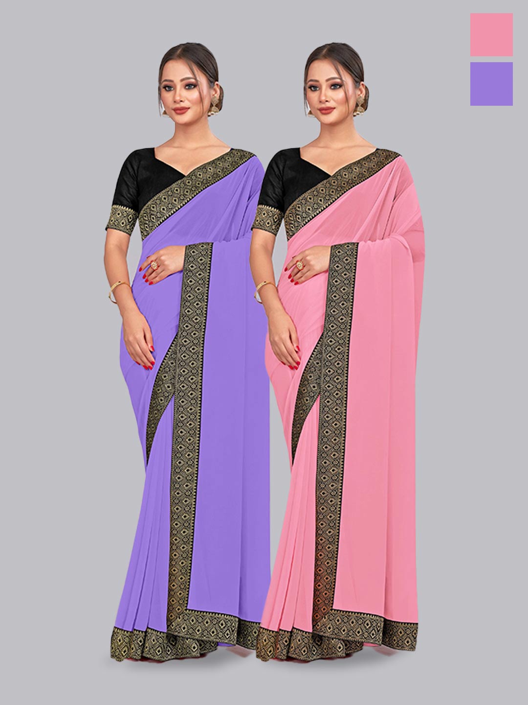 

CastilloFab Selection of 2 Zari Pure Georgette Saree, Lavender