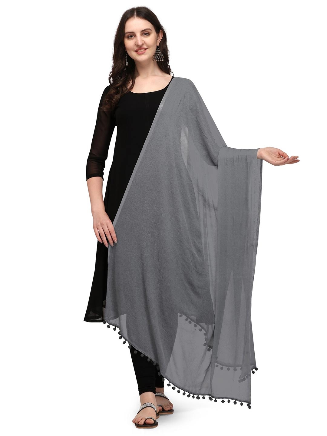 

CANIZZARO Tasselled Chiffon Dupatta, Grey