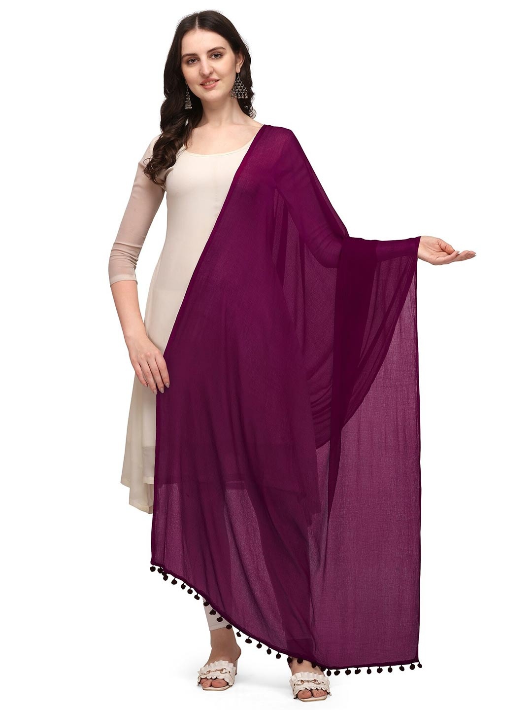 

CANIZZARO Tasselled Chiffon Dupatta, Purple