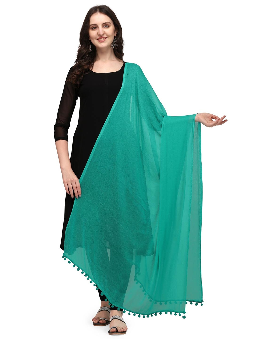 

CANIZZARO Tasselled Chiffon Dupatta, Green
