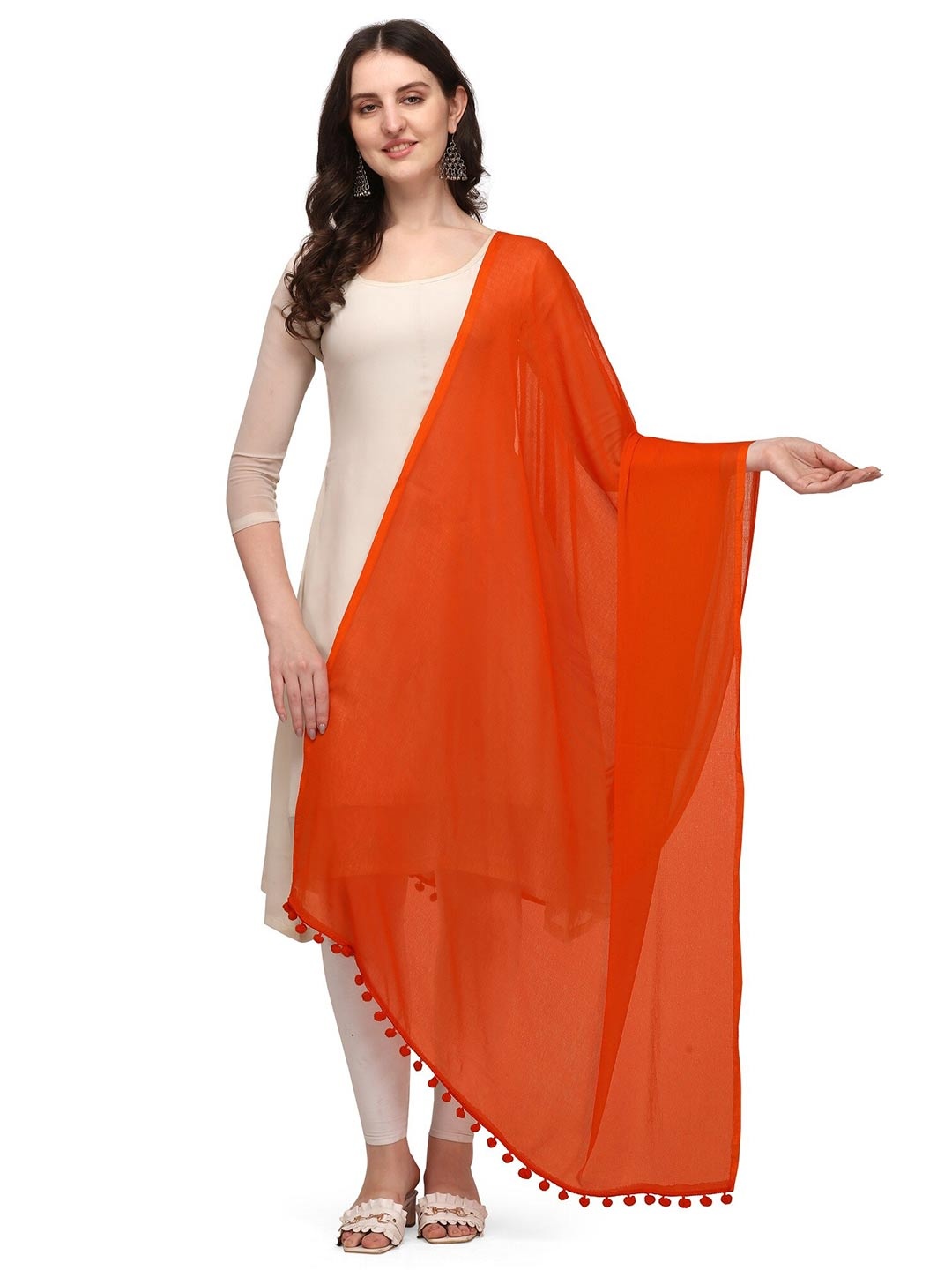 

CANIZZARO Tasselled Chiffon Dupatta, Orange