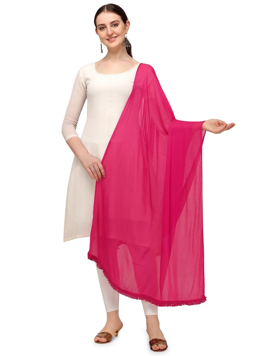 

CANIZZARO Tasselled Chiffon Dupatta, Pink