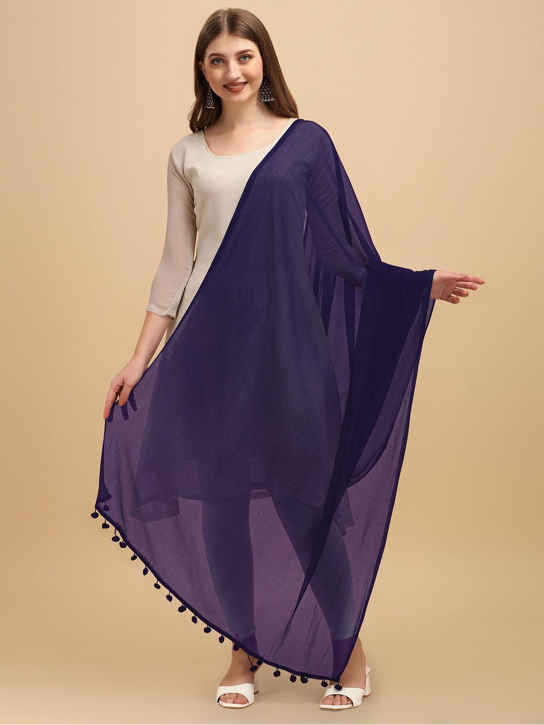 

CANIZZARO Pom-Pom Border Dupatta, Blue