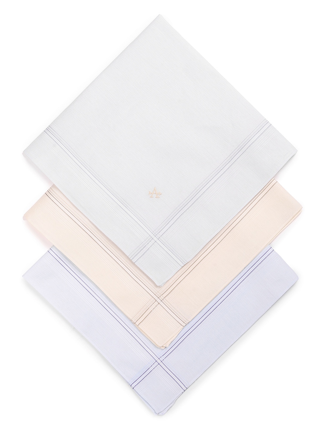 

Arrow Men Pack Of 3 Logo Embroidered Striped Pure Cotton Handkerchiefs, White