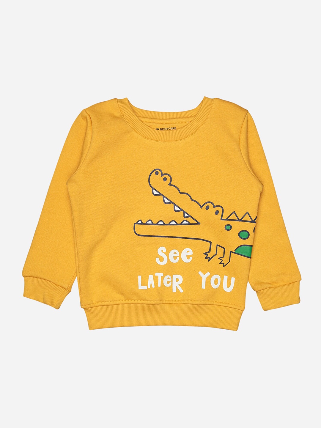 

Bodycare Kids Boys Typography Printed Fleece Pullover Sweatshirt, Mustard