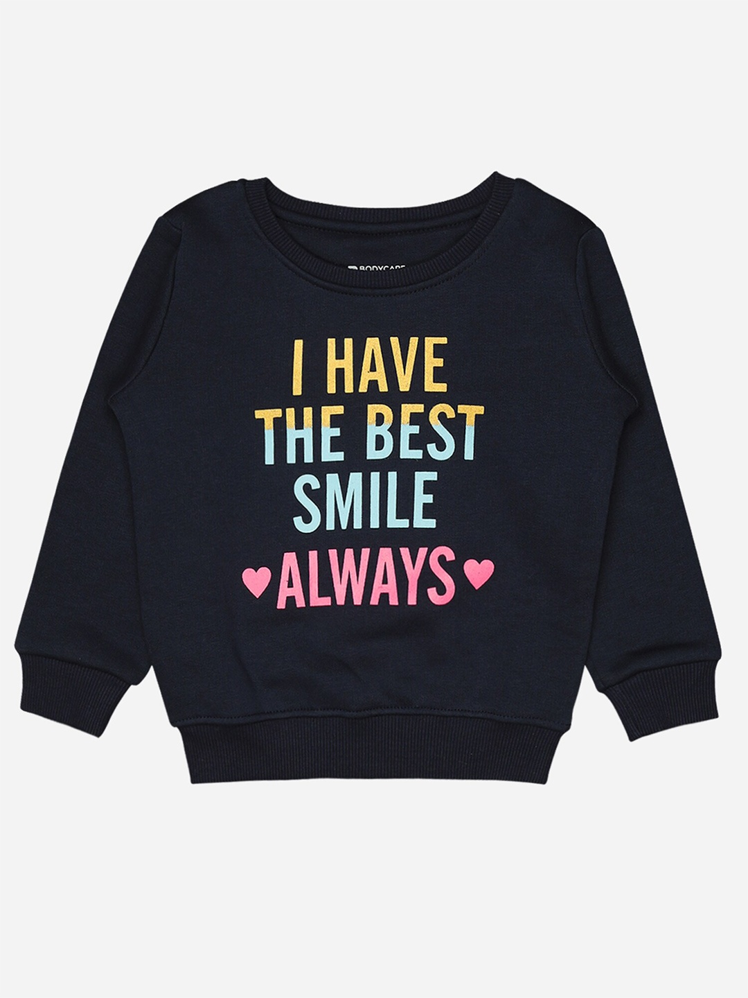 

Bodycare Kids Girls Typography Printed Fleece Pullover Sweatshirt, Navy blue
