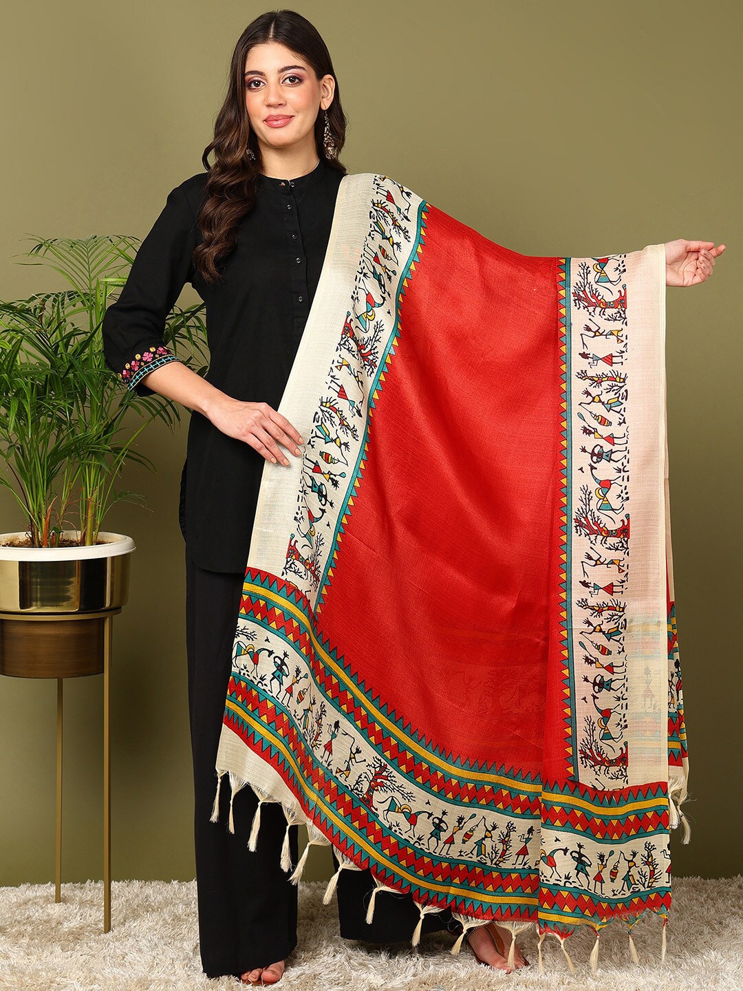 

mokshi Ethnic Motifs Printed Dupatta, Red