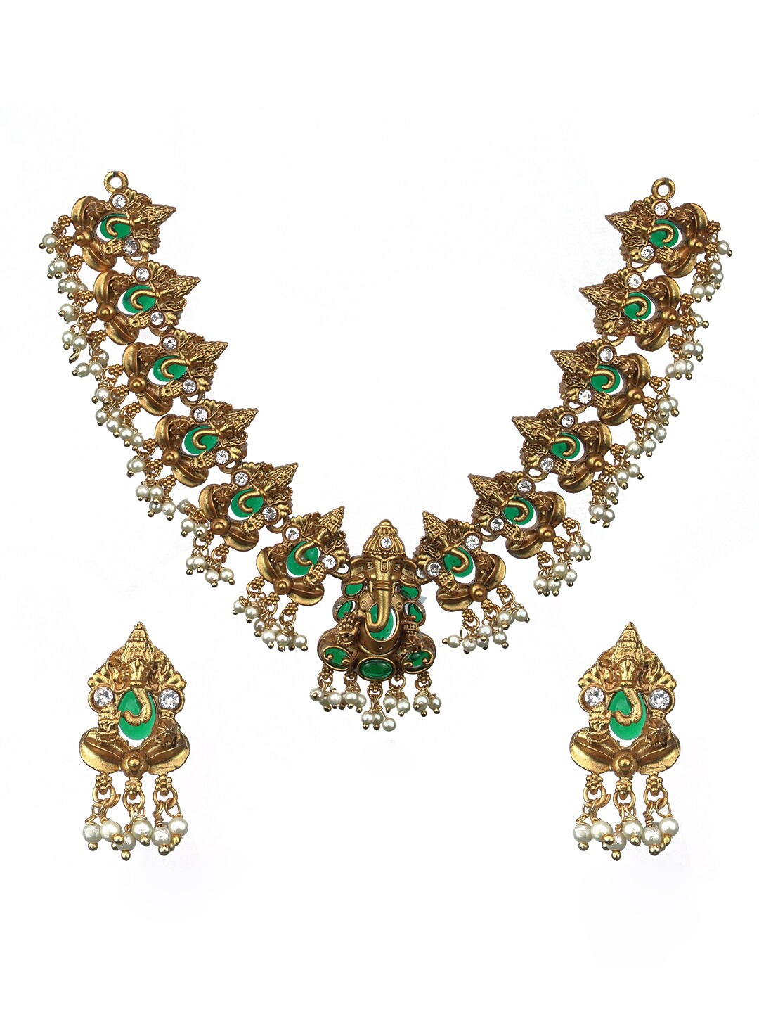 

Diksha collection Gold-Plated Stone Studded & Beaded Jewellery Set