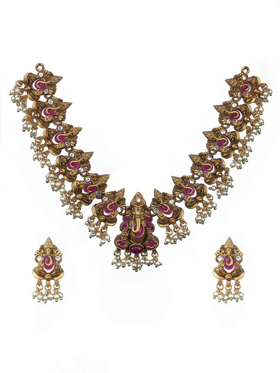 

Diksha collection Gold Plated Stones Studded & Pearls Beaded Jewellery Set
