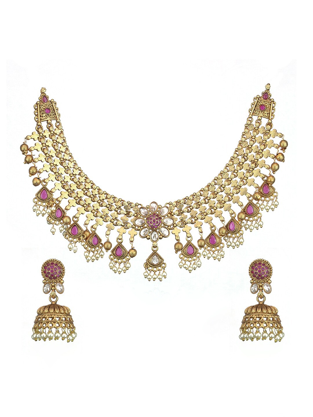 

Diksha collection Gold-Plated Stone Studded Jewellery Set