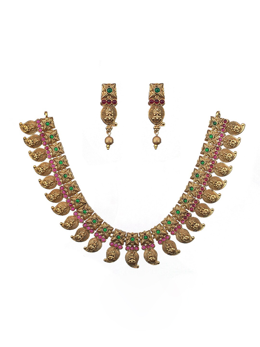 

Diksha collection Gold Plated Stones Studded & Beaded Jewellery Set